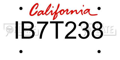 IB7T238 California License Plate