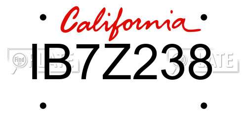 IB7Z238 California License Plate