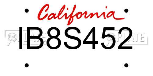 IB8S452 California License Plate