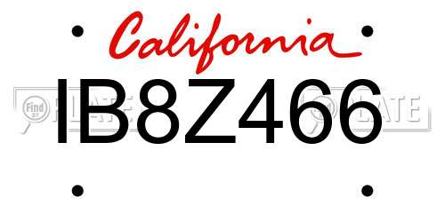 IB8Z466 California License Plate