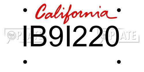IB9I220 California License Plate