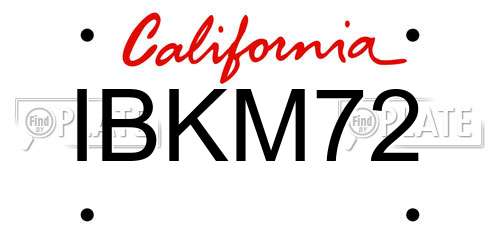IBKM72 California License Plate