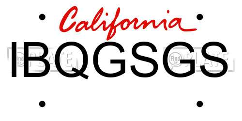 IBQGSGS California License Plate