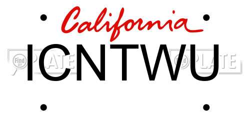 ICNTWU California License Plate