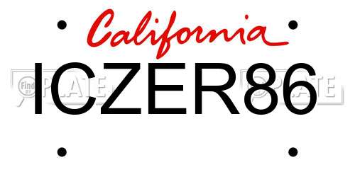 ICZER86 California License Plate