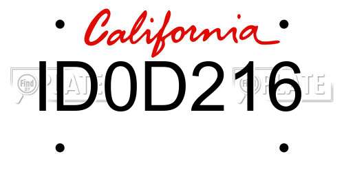 ID0D216 California License Plate