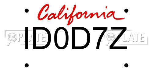 ID0D7Z California License Plate