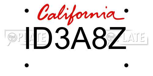 ID3A8Z California License Plate