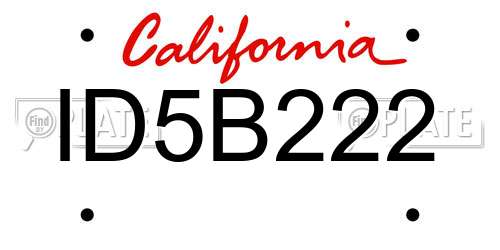ID5B222 California License Plate