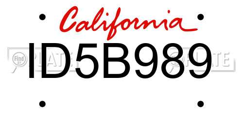 ID5B989 California License Plate