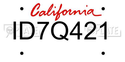ID7Q421 California License Plate