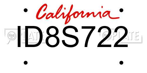 ID8S722 California License Plate