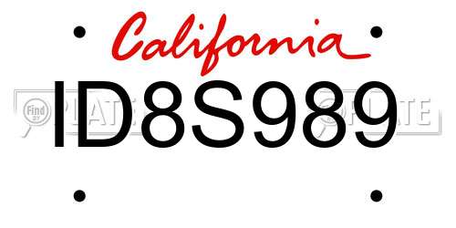ID8S989 California License Plate