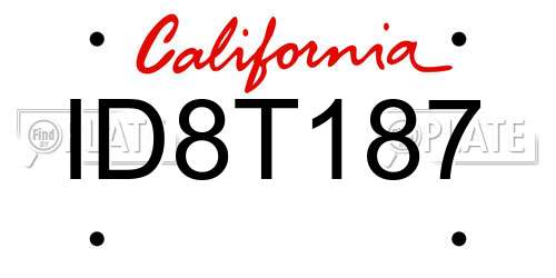 ID8T187 California License Plate