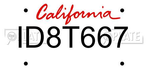 ID8T667 California License Plate