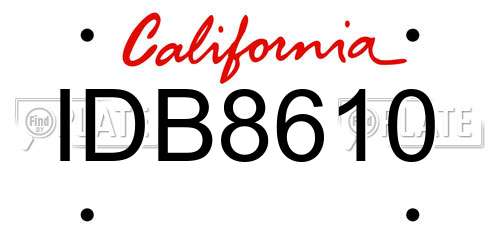 IDB8610 California License Plate