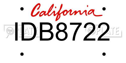 IDB8722 California License Plate