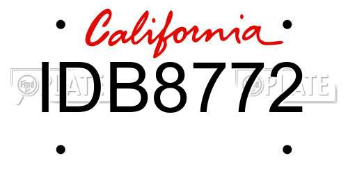 IDB8772 California License Plate