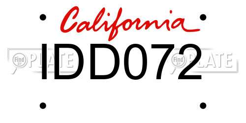IDD072 California License Plate