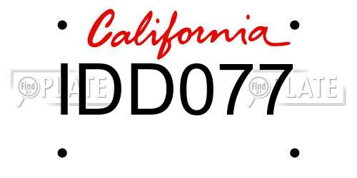 IDD077 California License Plate