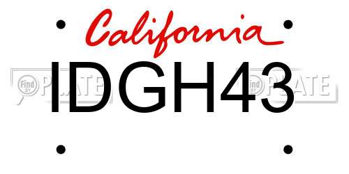 IDGH43 California License Plate