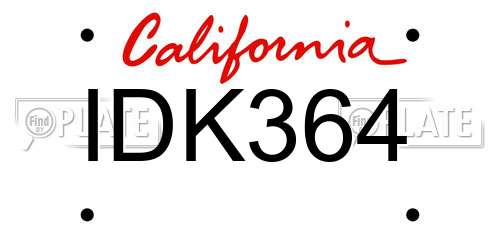 IDK364 California License Plate