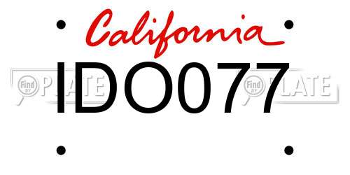 IDO077 California License Plate