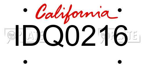IDQ0216 California License Plate