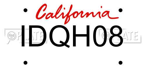IDQH08 California License Plate