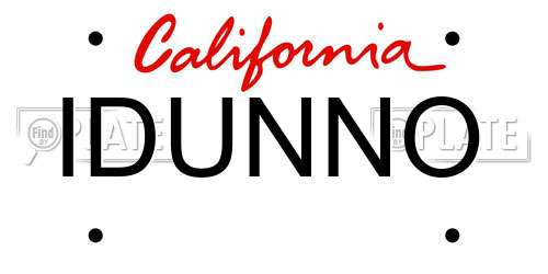 IDUNNO California License Plate