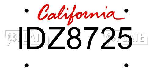 IDZ8725 California License Plate