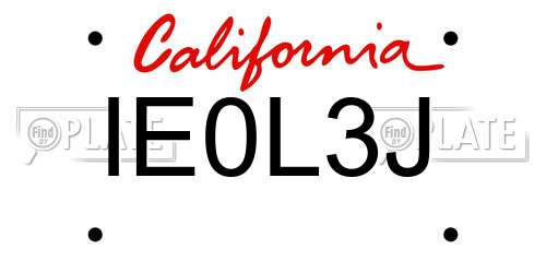 IE0L3J California License Plate
