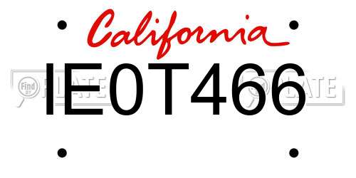IE0T466 California License Plate