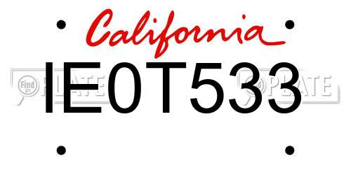 IE0T533 California License Plate