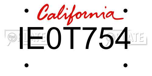 IE0T754 California License Plate