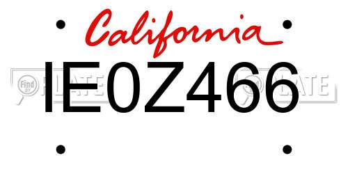 IE0Z466 California License Plate