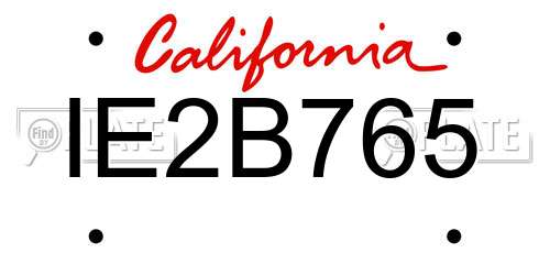 IE2B765 California License Plate