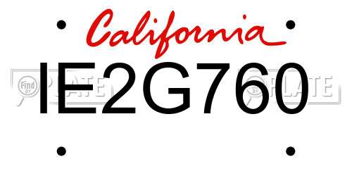 IE2G760 California License Plate