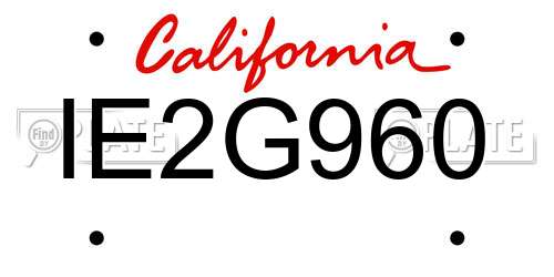 IE2G960 California License Plate