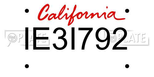 IE3I792 California License Plate