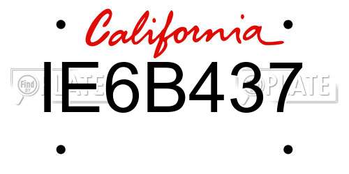 IE6B437 California License Plate