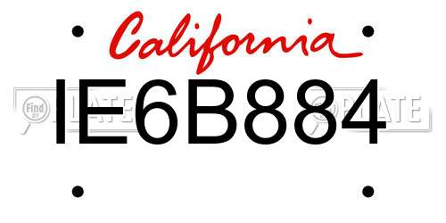 IE6B884 California License Plate