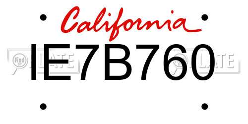 IE7B760 California License Plate