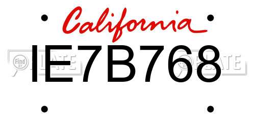 IE7B768 California License Plate