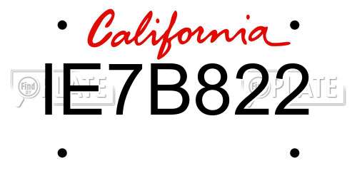 IE7B822 California License Plate