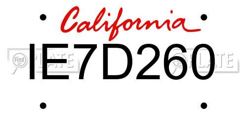 IE7D260 California License Plate