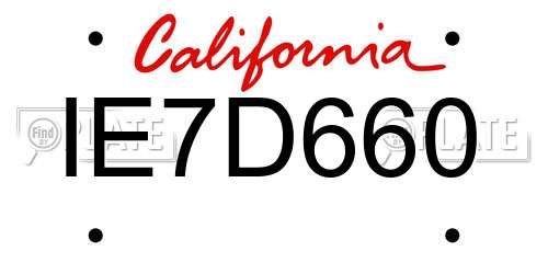 IE7D660 California License Plate