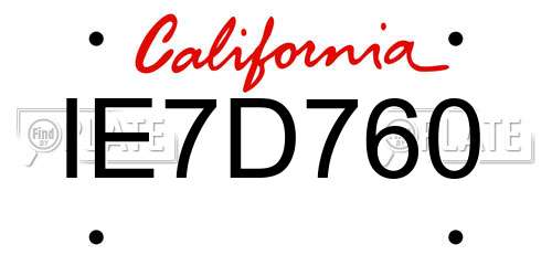 IE7D760 California License Plate