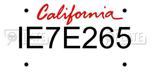 IE7E265 California License Plate