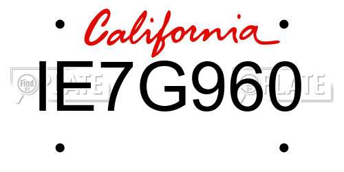 IE7G960 California License Plate